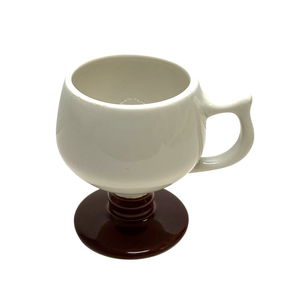 Hall Pottery Coffee Mug White Brown Pedestal Irish Coffee Tea 2274